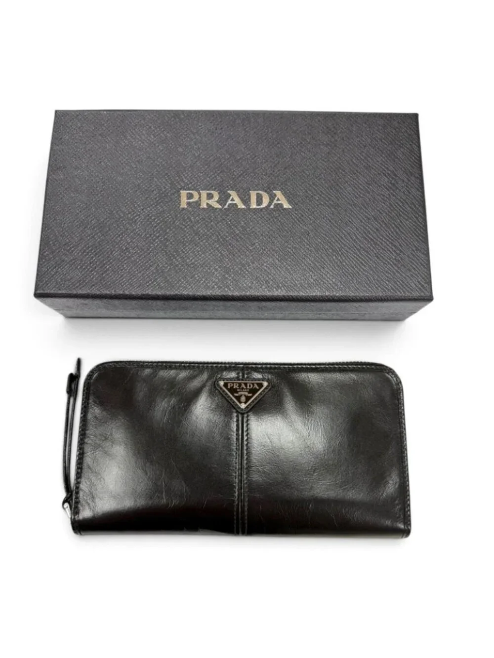 Prada Soft Look the Triangle Logo Zip Around Wallet